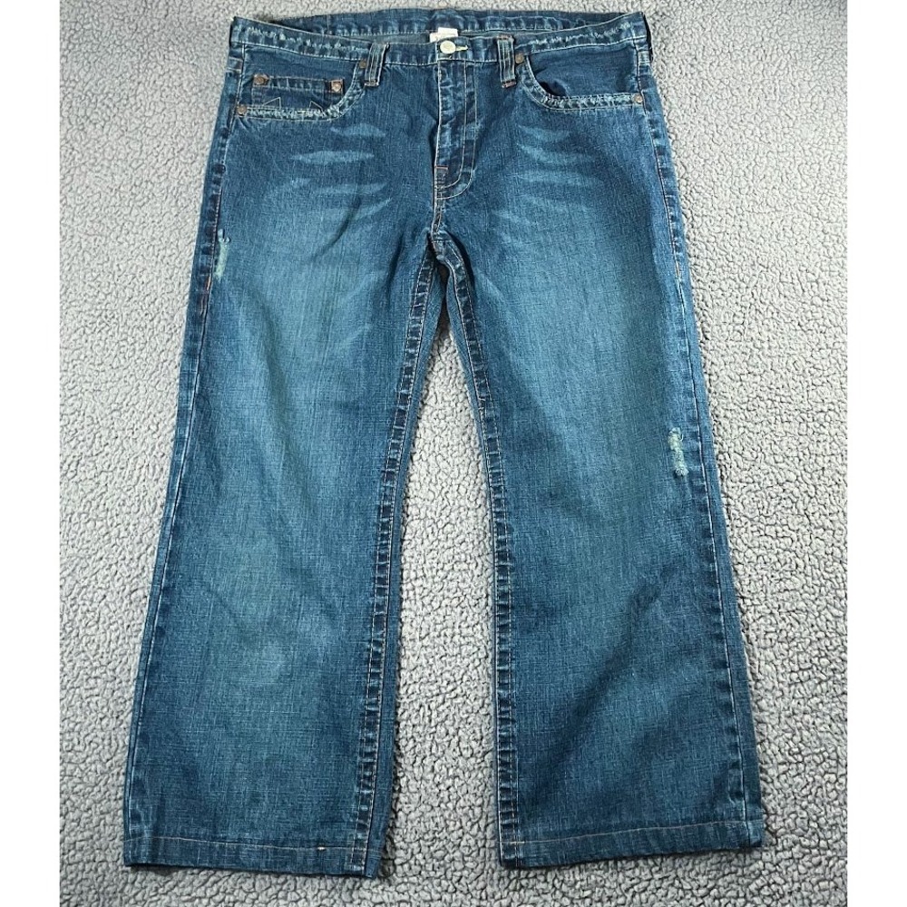 True Religion Bobby Jeans Mens 43x27 Medium Wash Straight Leg Distressed Denim